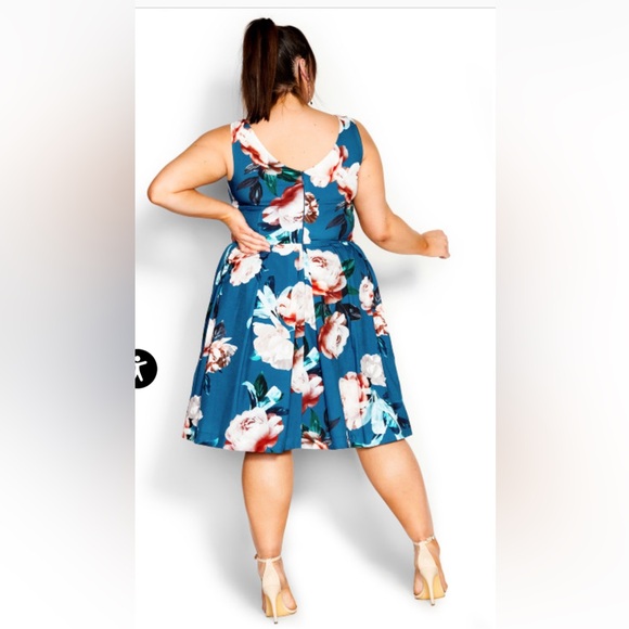 NWT City Chic Fit & Flare Teal Sandra floral dress 18W - Picture 3 of 8